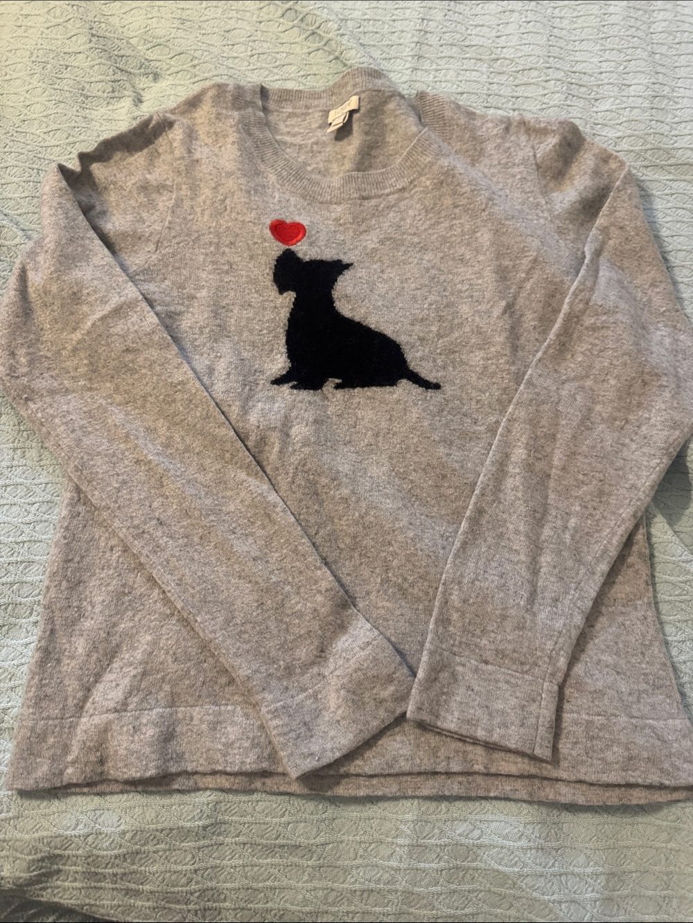 Dog Silhouette Crewneck Sweater with Red Heart - Gray